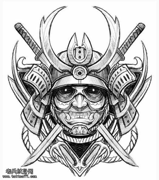 手稿日本武士纹身图案