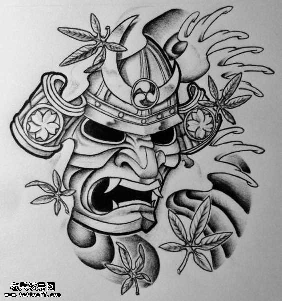 手稿日本武士纹身图案