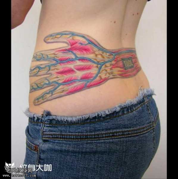腰部手血肉纹身图案
