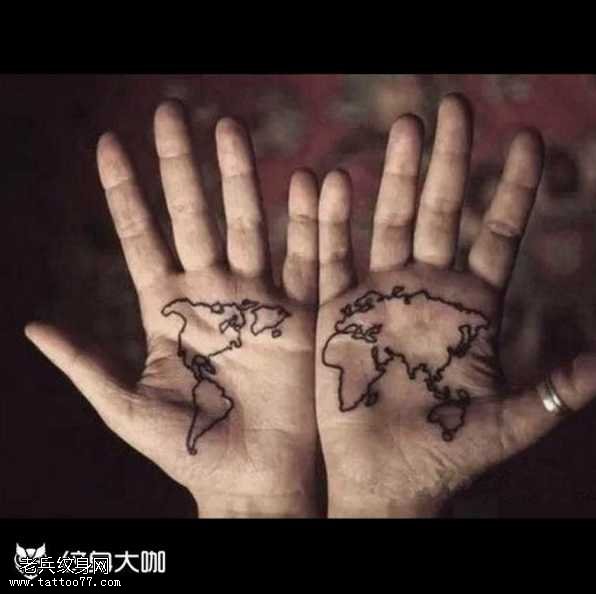 手部地球仪纹身图案
