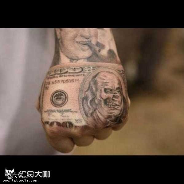 手部金钱纹身图案