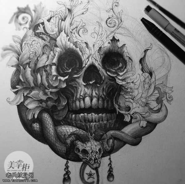 手稿骷髅纹身图案