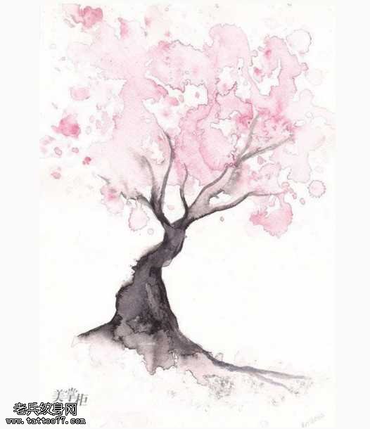 手稿粉树纹身图案
