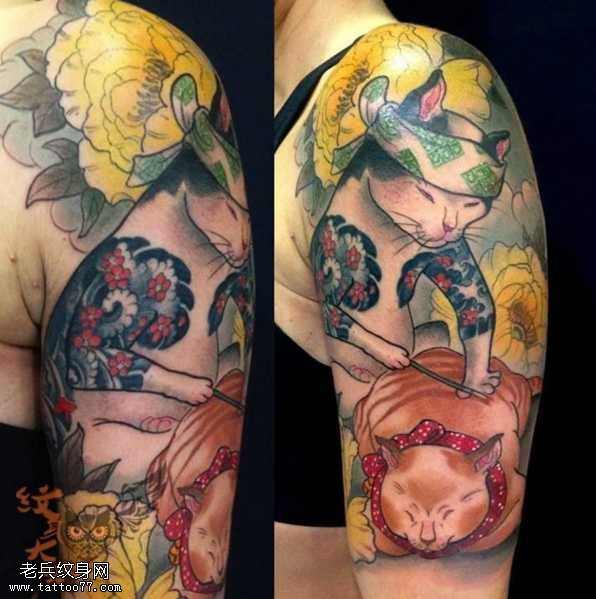 胳膊猫纹猫纹身图案