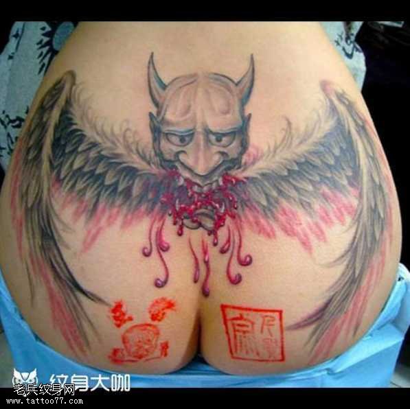 腰部般若翅膀纹身图案
