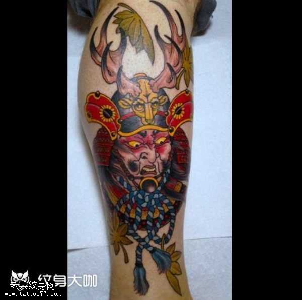 腿部武士之将纹身图案