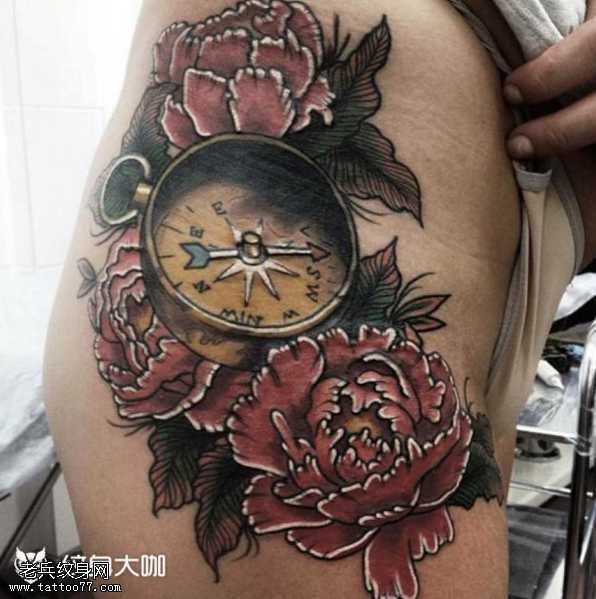 腰部牡丹花表纹身图案