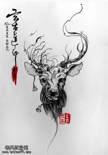 手稿鹿纹身图案