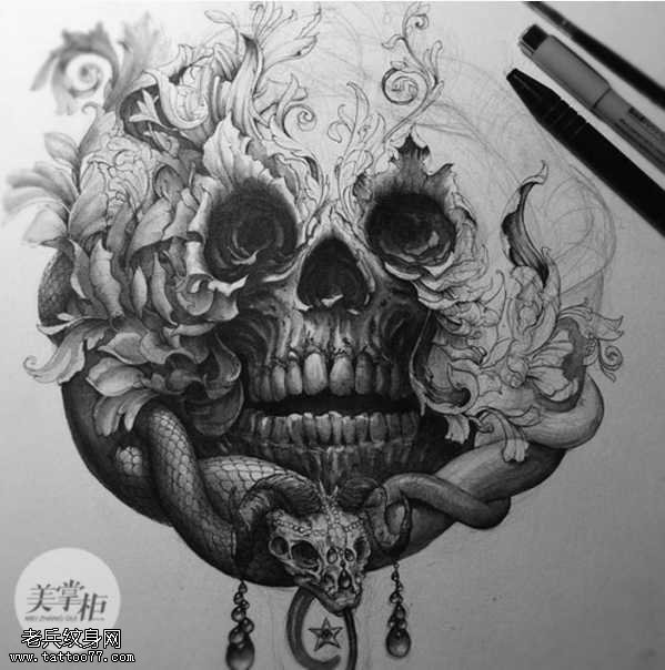 手稿骷髅纹身图案