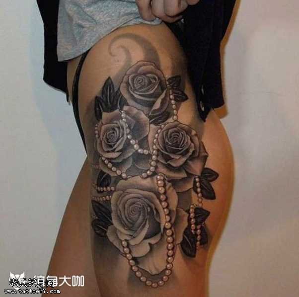 腿部玫瑰纹身图案