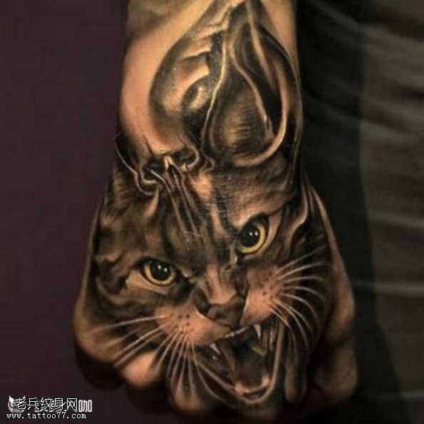 手部猫咪纹身图案
