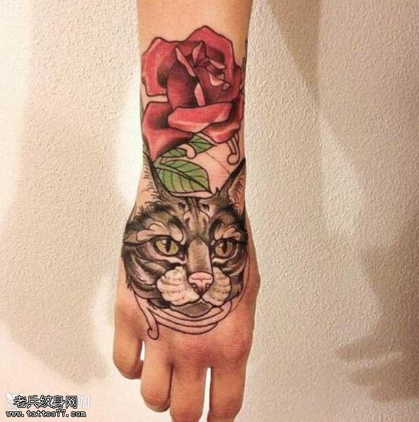 手部猫咪纹身图案