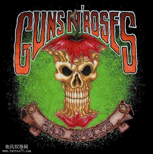 手稿苹果骷髅纹身图案