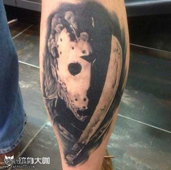 腿部杀人面具纹身图案