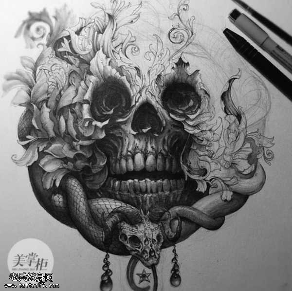 手稿骷髅纹身图案