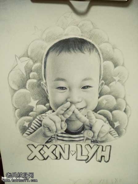 手稿小孩纹身图案