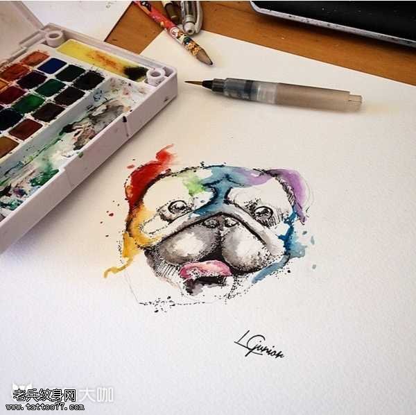手稿斗牛犬纹身图案