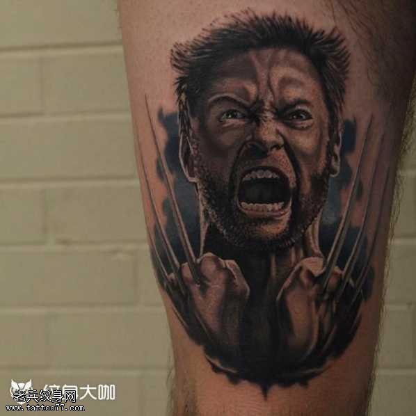 腿部金刚狼纹身图案