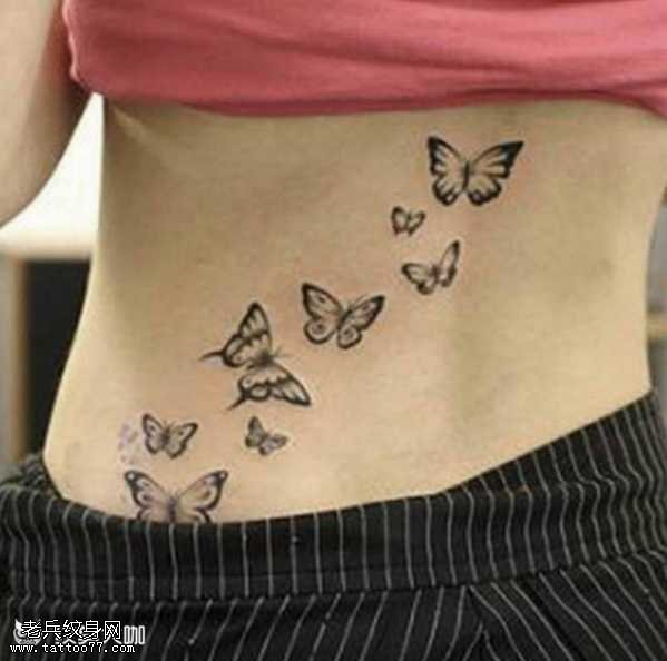 腰部满蝴蝶纹身图案