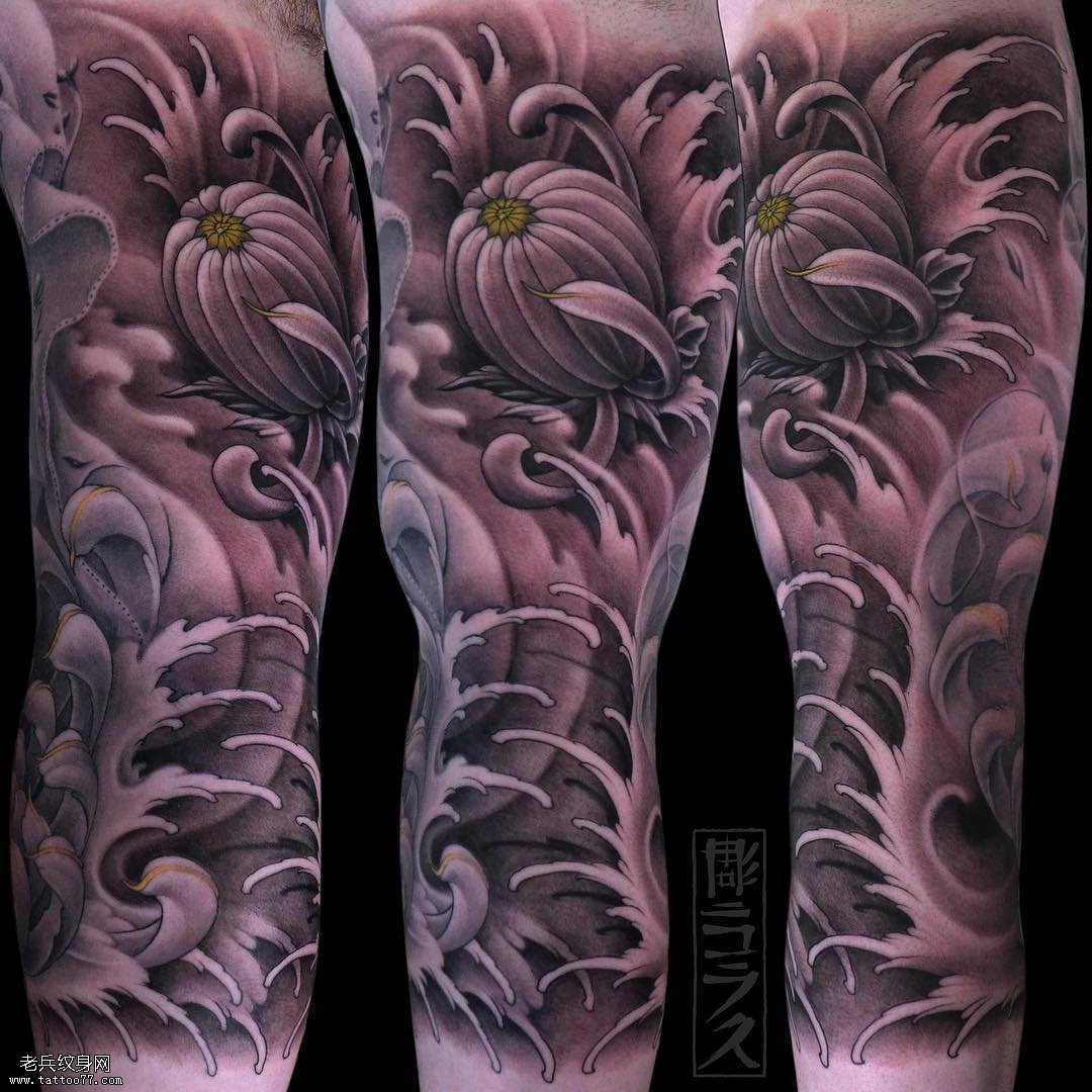 浪花菊花纹身图案