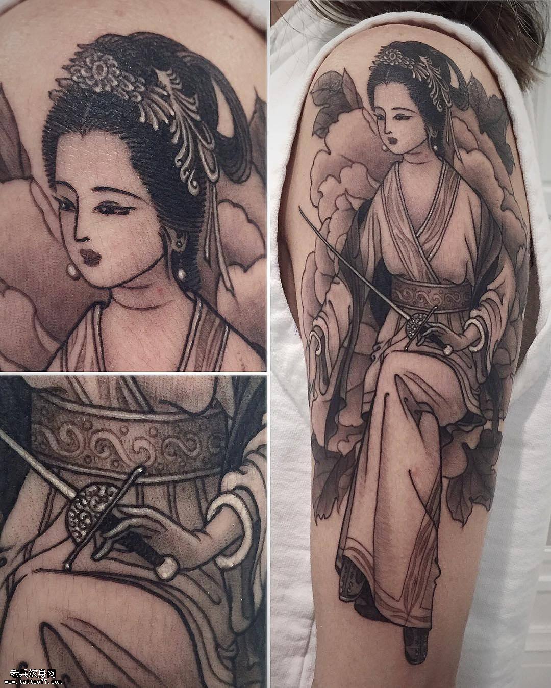 大臂侍女纹身图案