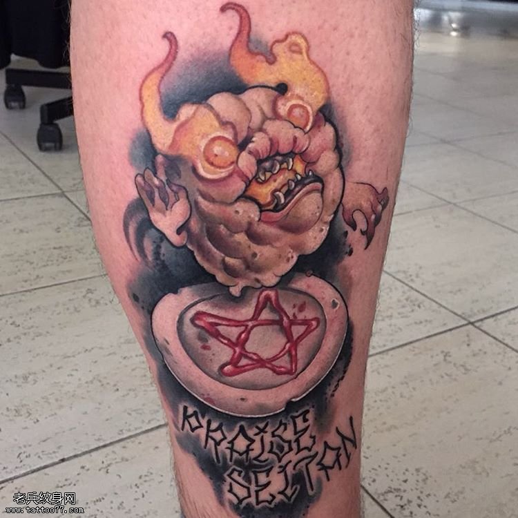 小腿欧美妖怪tattoo图案