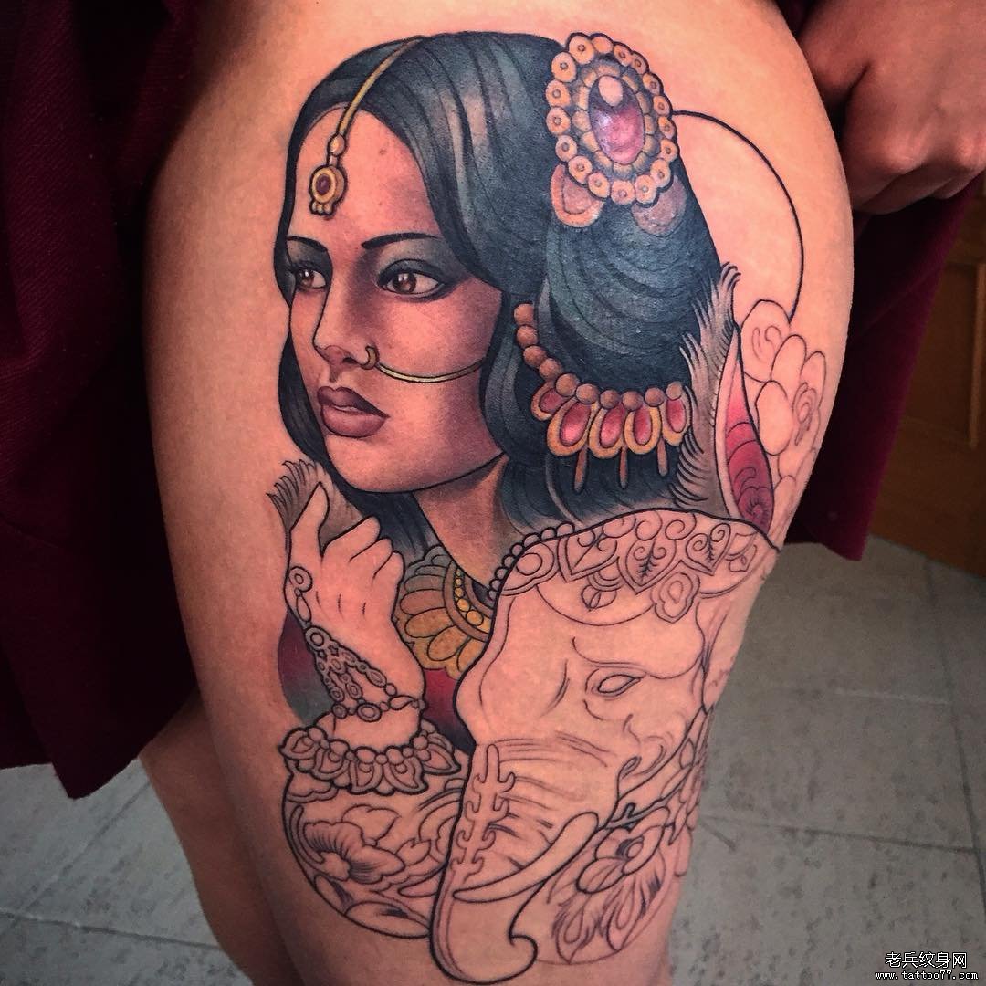大腿school女郎tattoo图案