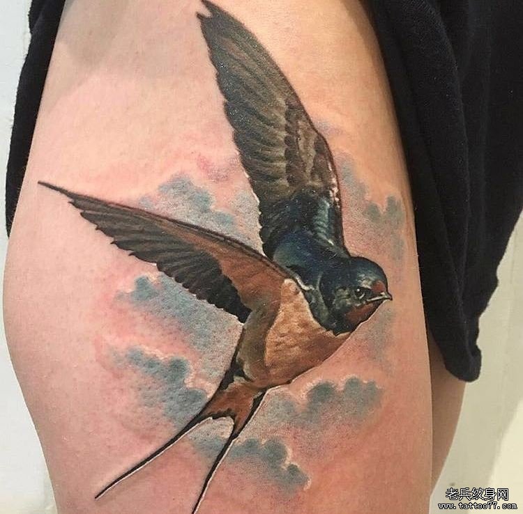 大腿new school燕子tattoo