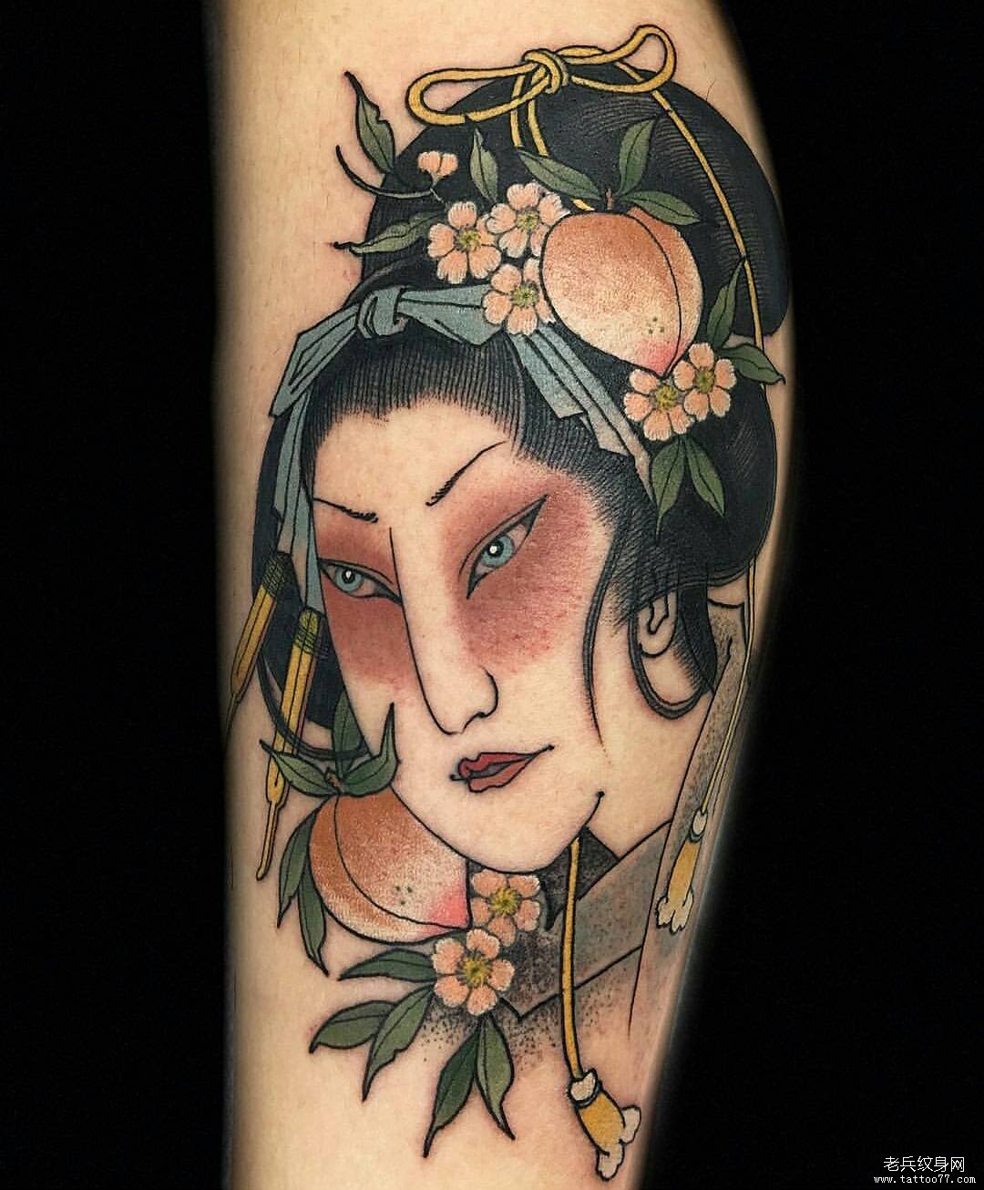 小腿传统艺妓tattoo图案