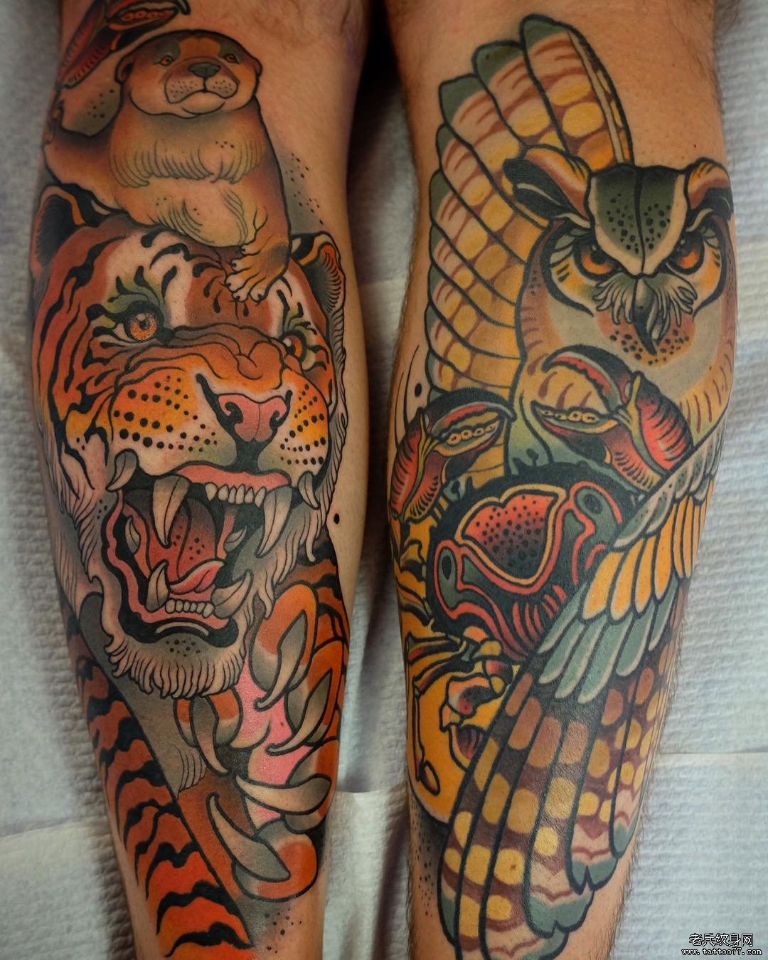 小腿new school 老虎tattoo