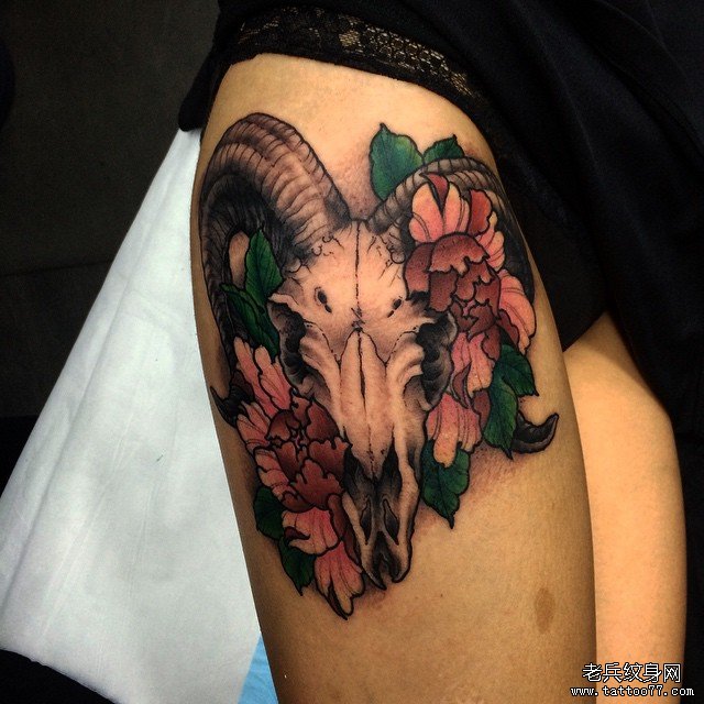 小腿新传统羚羊牡丹tattoo