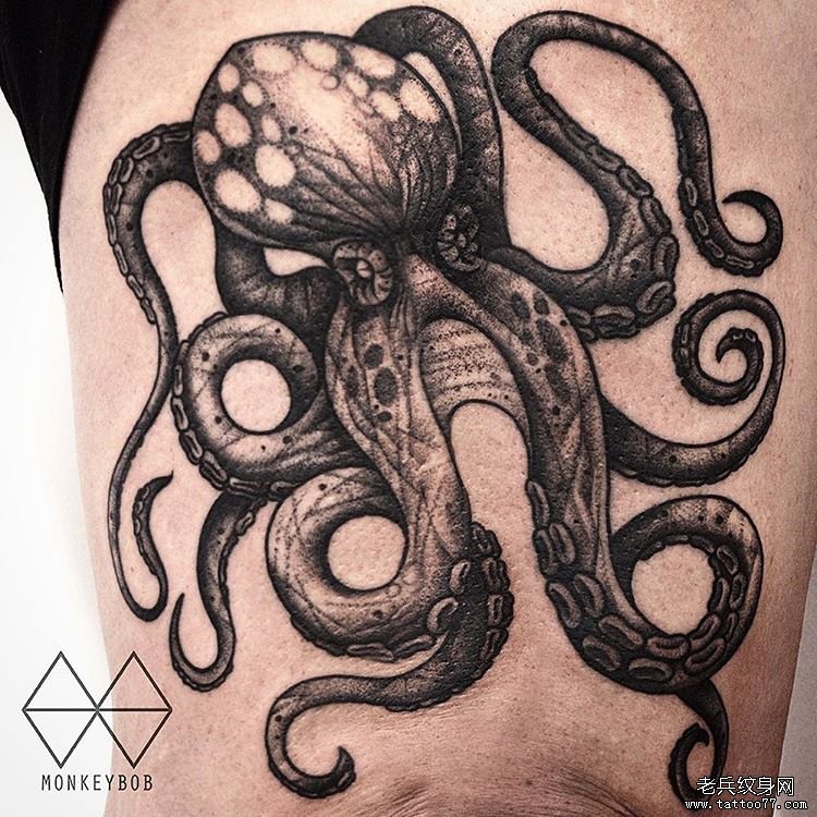 大腿school章鱼tattoo图案