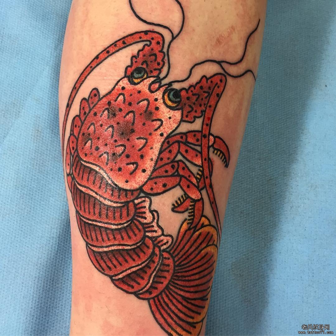 小腿日式龙虾tattoo图案