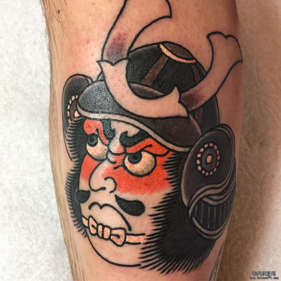 小腿日式老传统武士tattoo图案