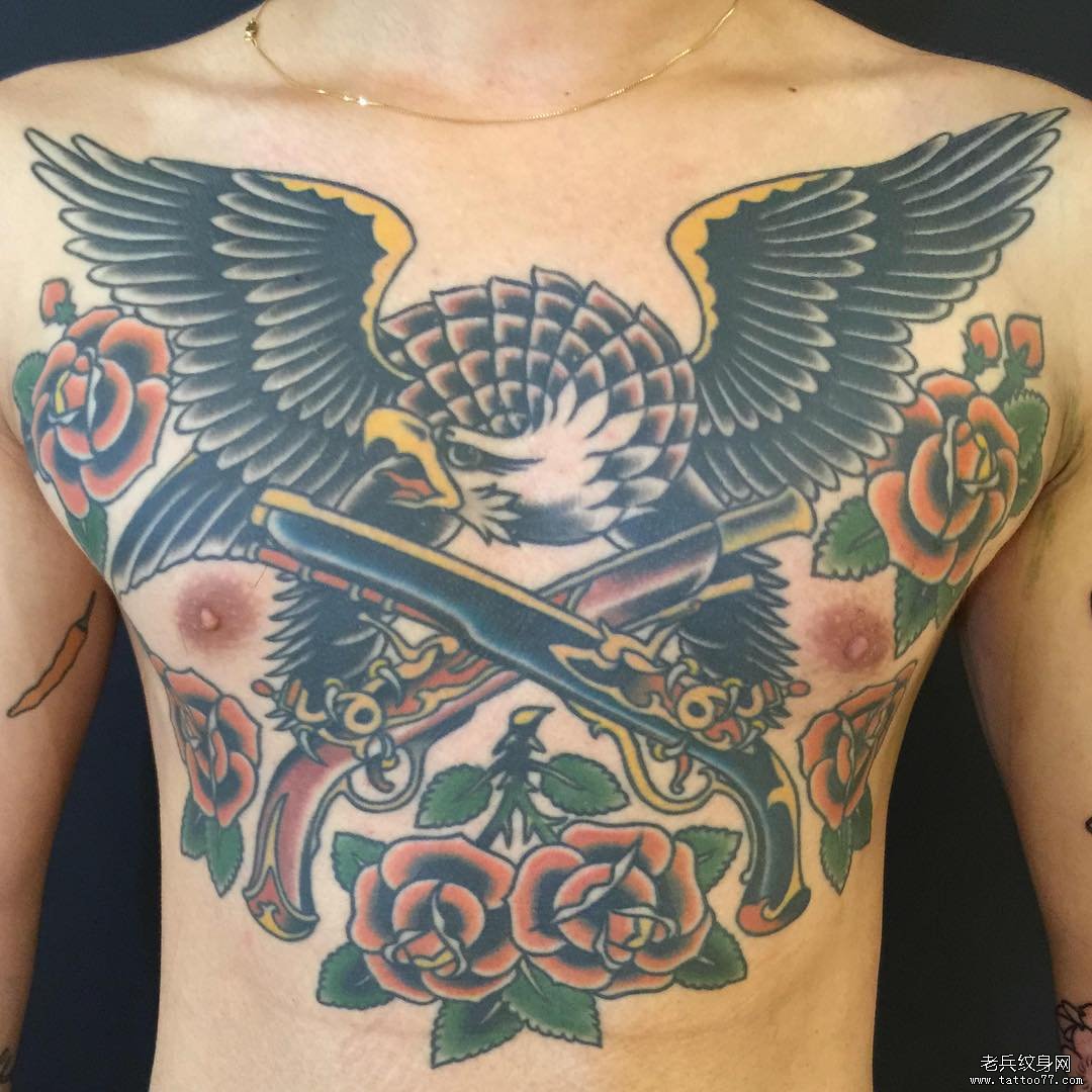 old school老鹰 枪玫瑰attoo纹身图案