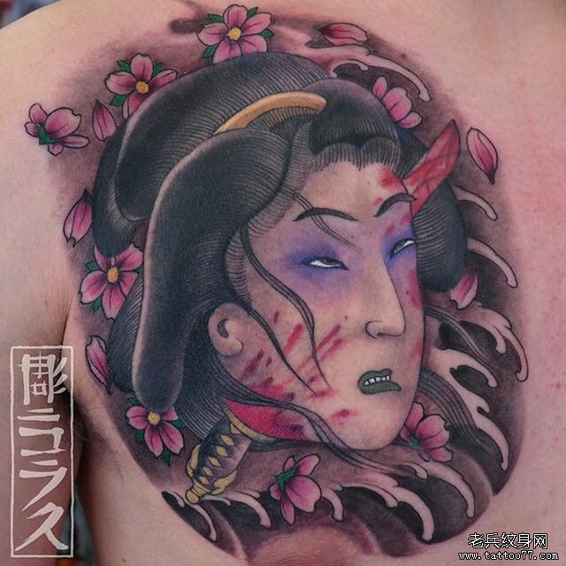 胸口日式传统艺妓tattoo