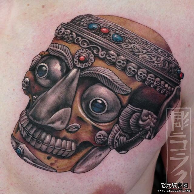 胸部传统嘎巴拉tattoo图案