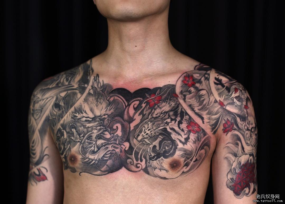 花胸新传统龙虎斗纹身tattoo