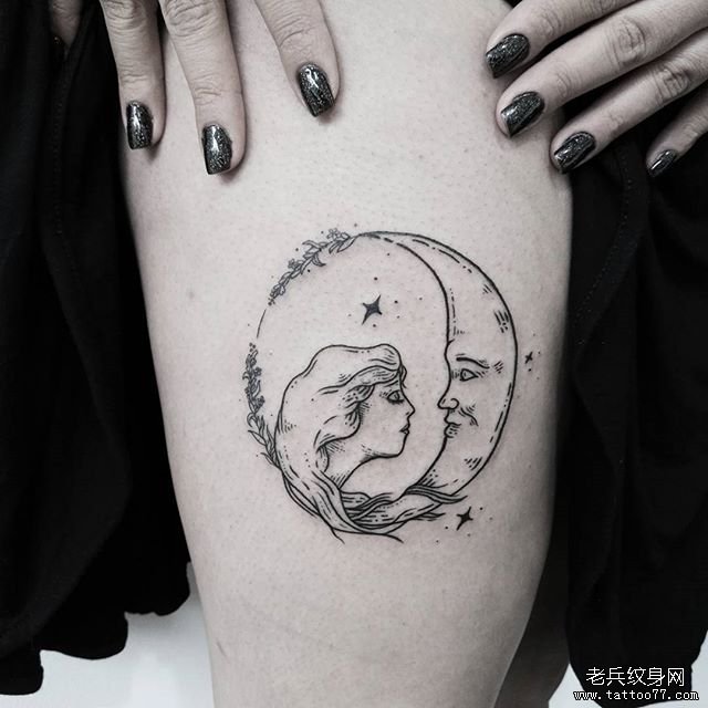 大腿欧美月亮女郎纹身tattoo图案