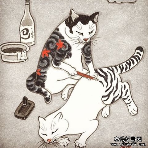 纹身猫纹身图案手稿