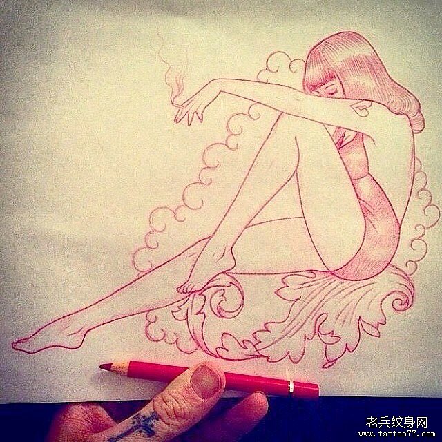 欧美性感女郎纹身图案手稿