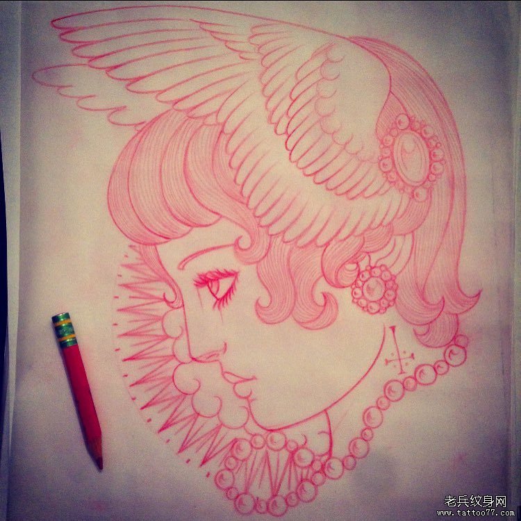欧美女郎纹身图案手稿