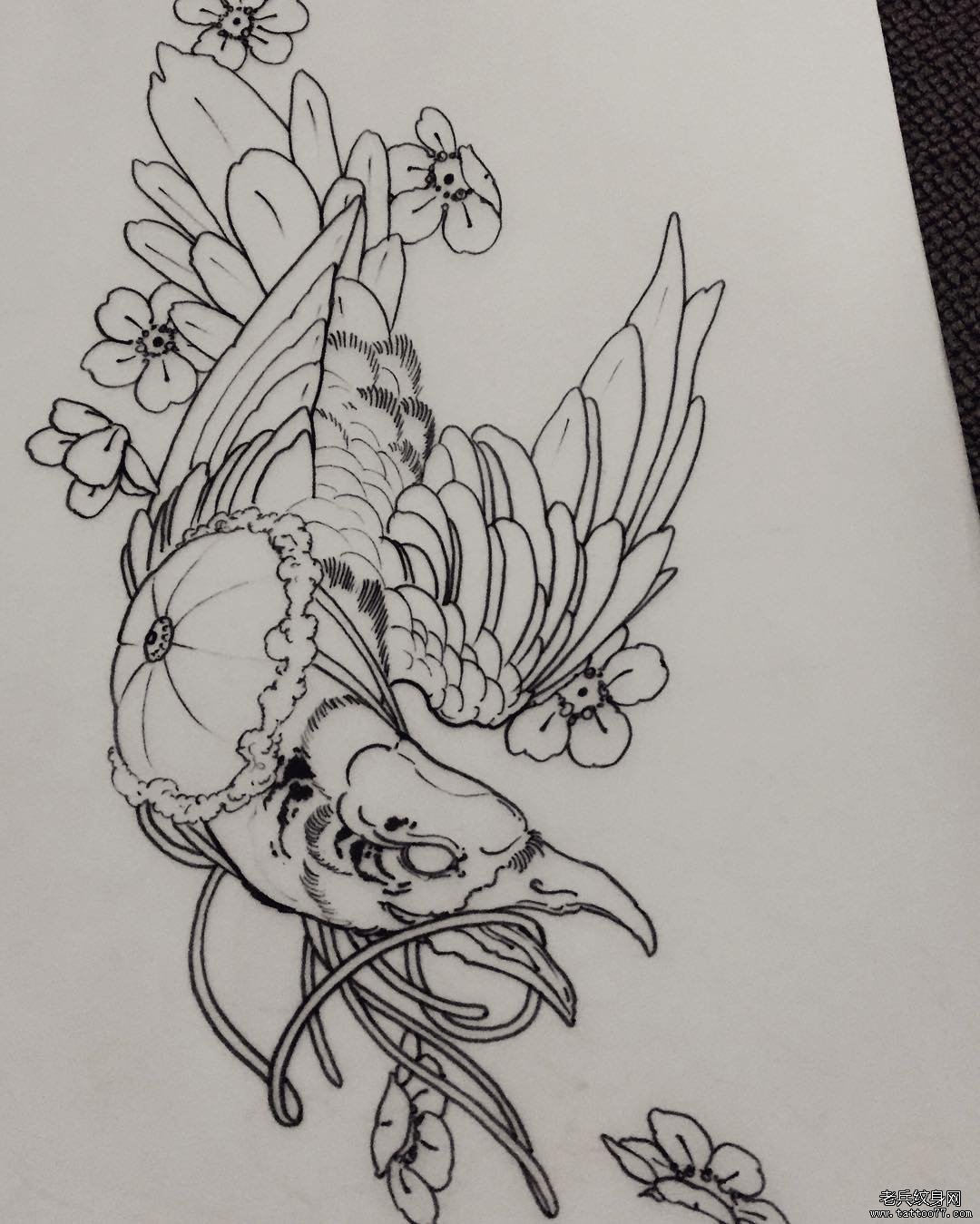 school欧美鸟纹身图案手稿