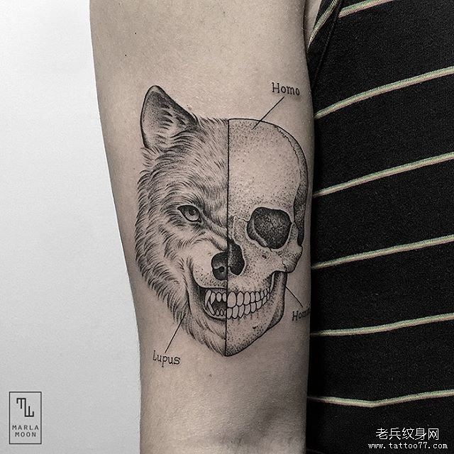 大臂狼头骷髅纹身tattoo图案