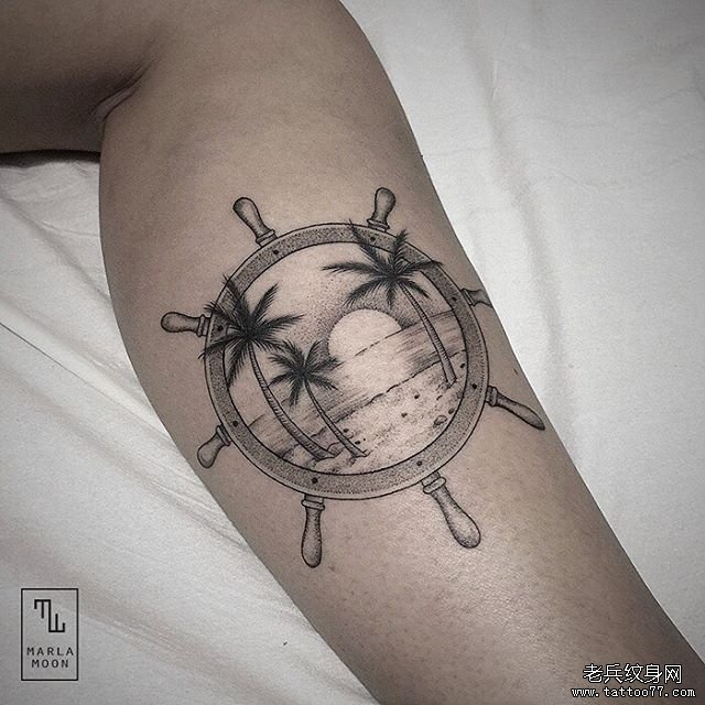 小腿海景tattoo纹身图案