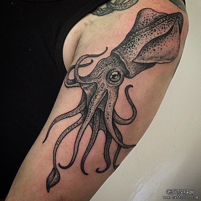 大臂欧美乌贼纹身tattoo图案