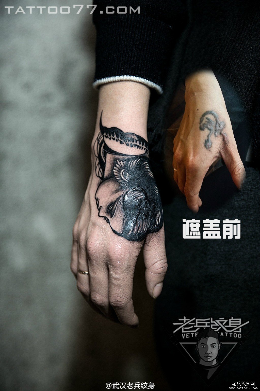 手背school女郎纹身图案作品遮盖蝎子纹身