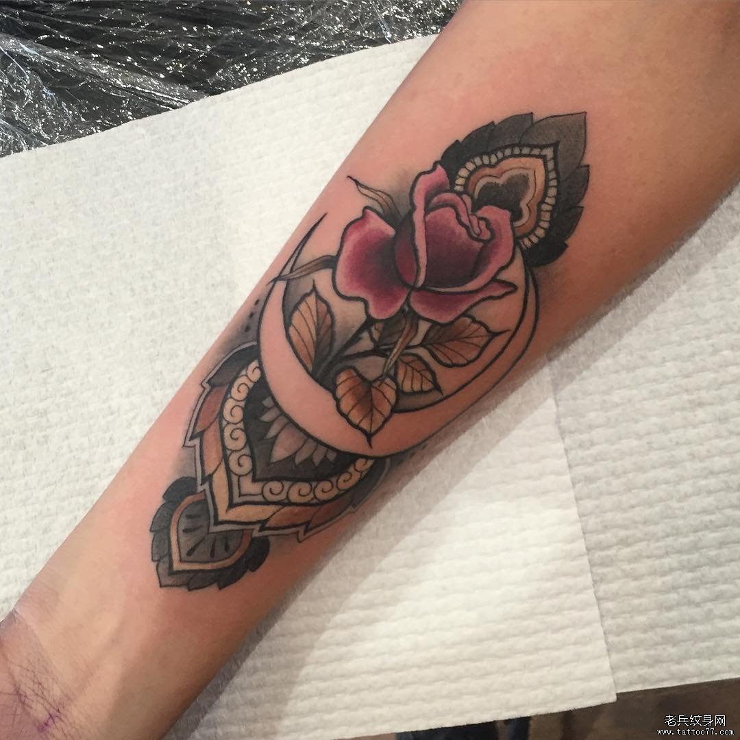 小臂school玫瑰纹身tattoo