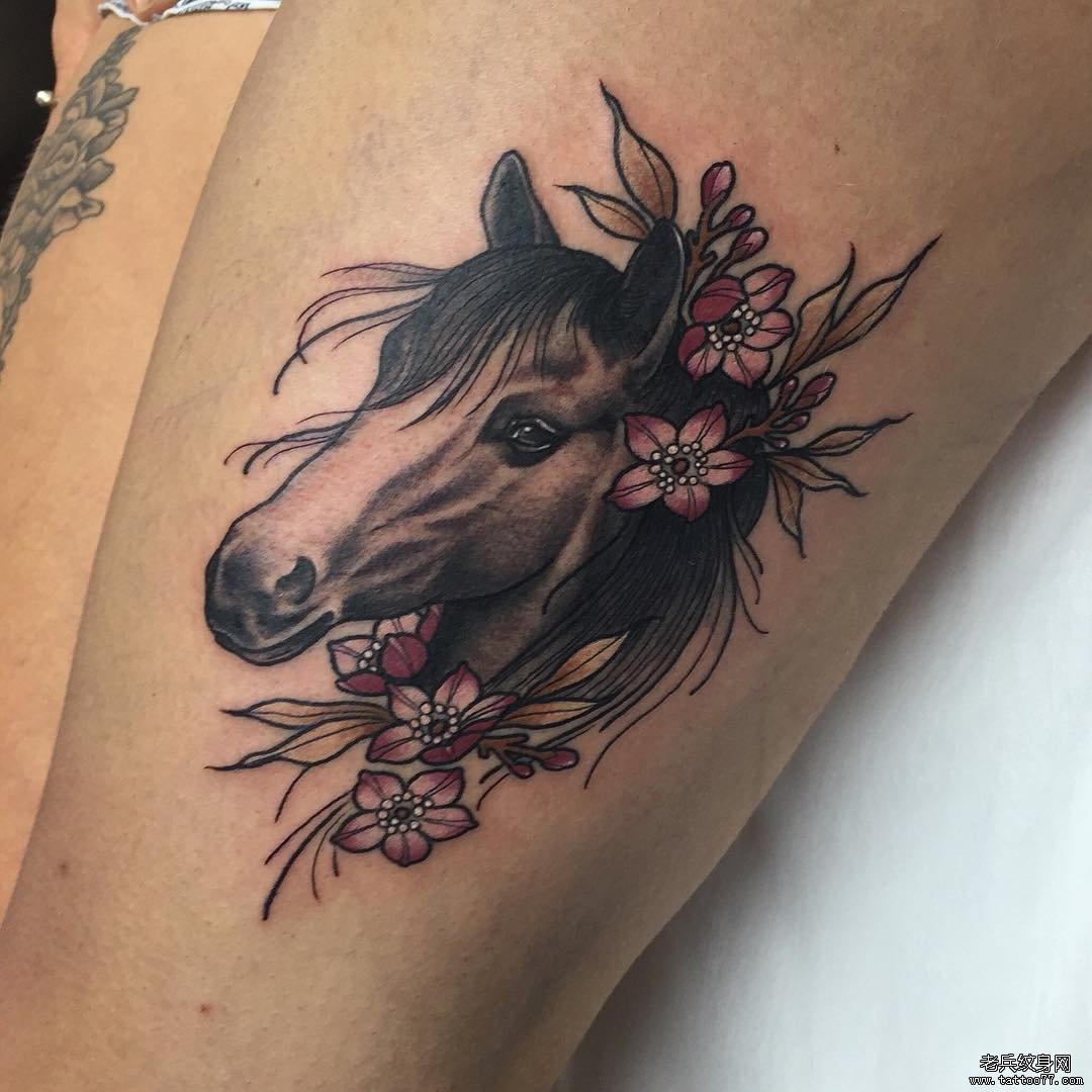 大腿school马纹身tattoo图案