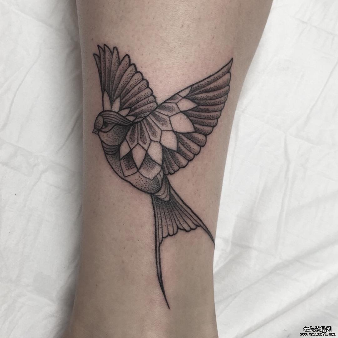 小臂鸟点刺线条纹身tattoo图案